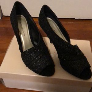 Sparkly Black Peep Toe Pumps